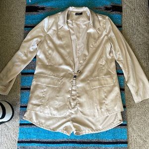 Tan with gold stitching pant suit
